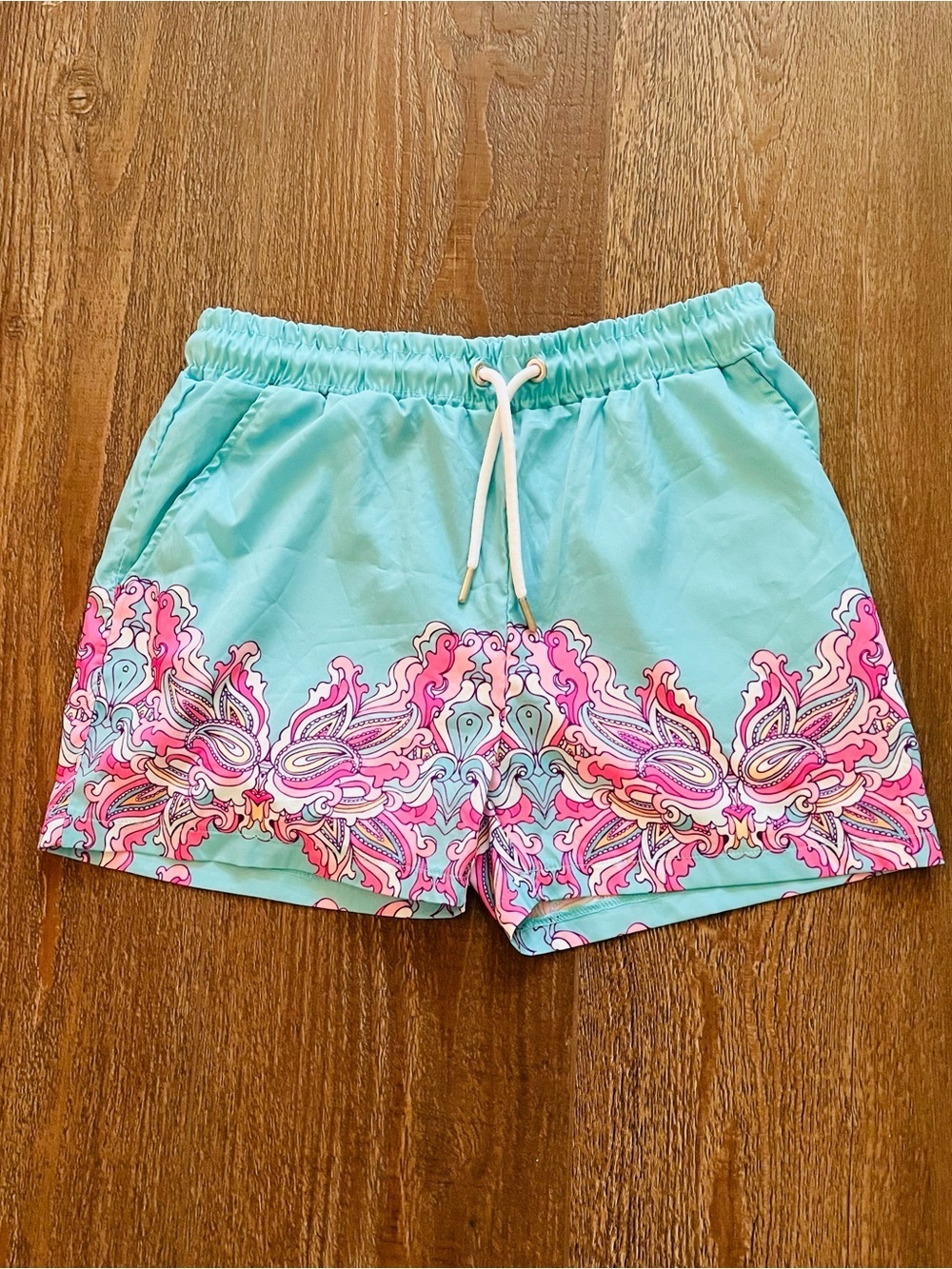 Boohoo Aqua Shorts with Pink Paisley Trim
